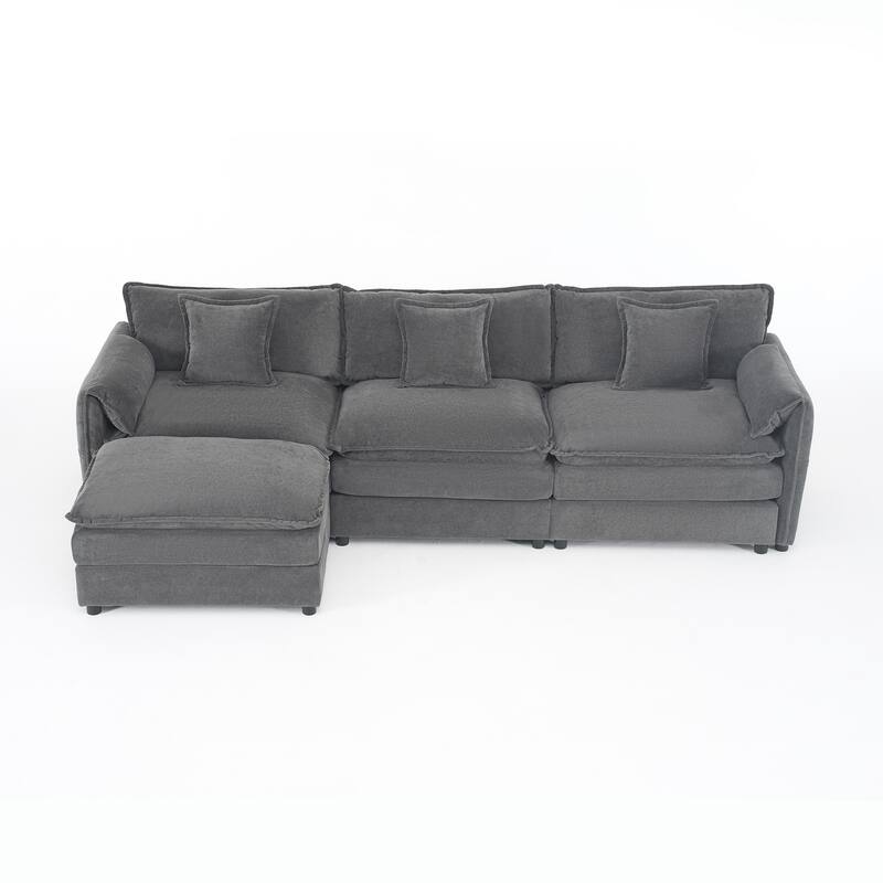 Modular Sofa DIY Combination Sofa for Living Room, Chenille Sectional Sofa Deep Seat Couch Set with Ottoman