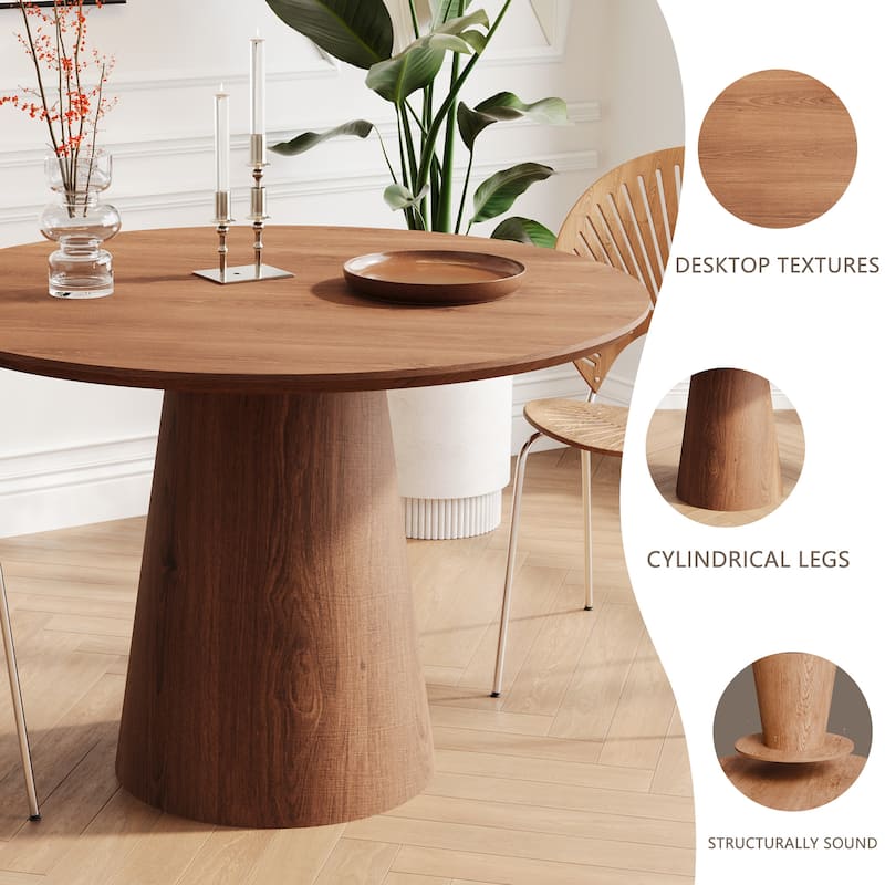 Elegant Round Coffee Table for 4, MDF Base with Unique Design, Natural Wood Grain Dining Table