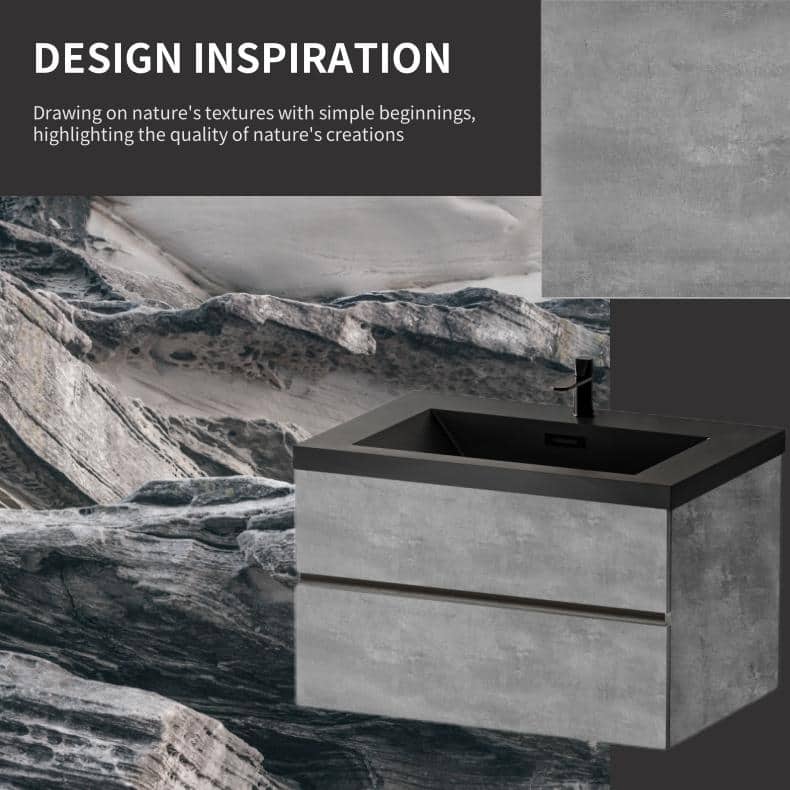 Grey Wall-Mounted Bath Vanity, Quartz Top,Sink and Soft Close Drawers