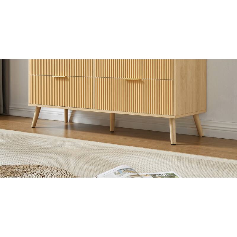 Double Dressers with Wavy Shape Drawers, Multifunctional Clothing Organizer, Accent Storage Cabinet with 5 Supporting Legs
