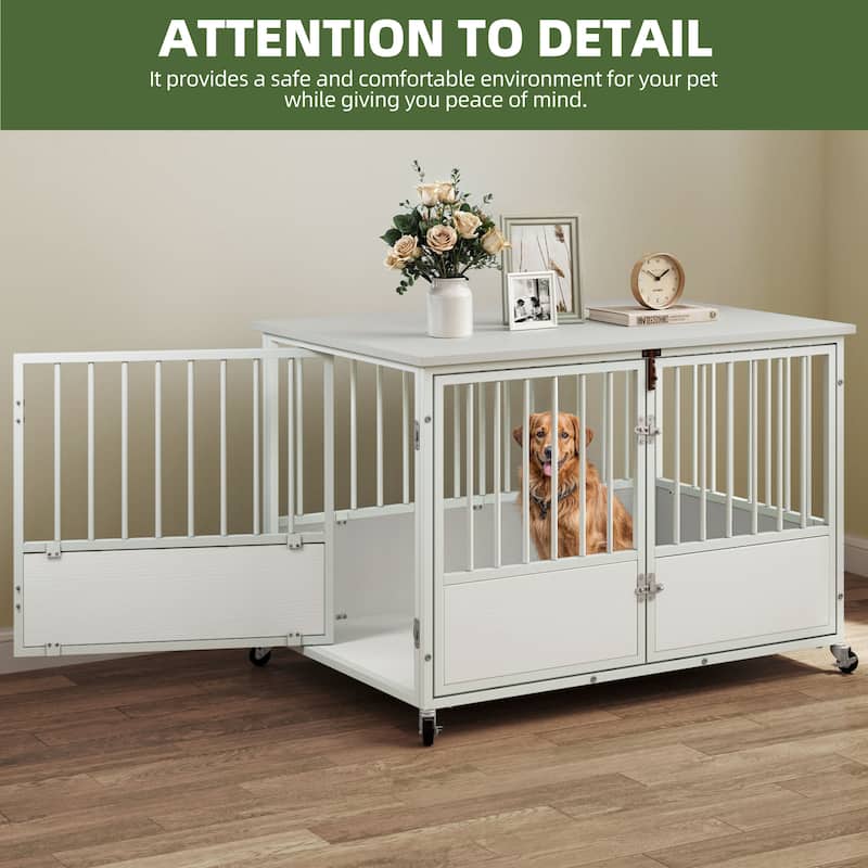38"/43" Dog Crate Furniture Cage Table with Wheels And Double Doors