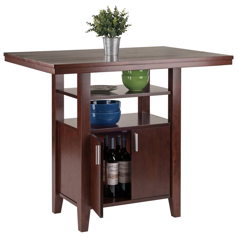 41.5" Walnut Wood High Table with Cabinet and Shelf