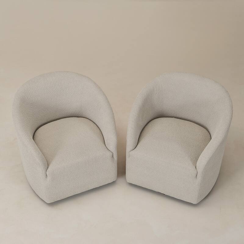 KINWELL 32"W Boucle Upholstered Swivel Barrel Armchair (Set of 2)