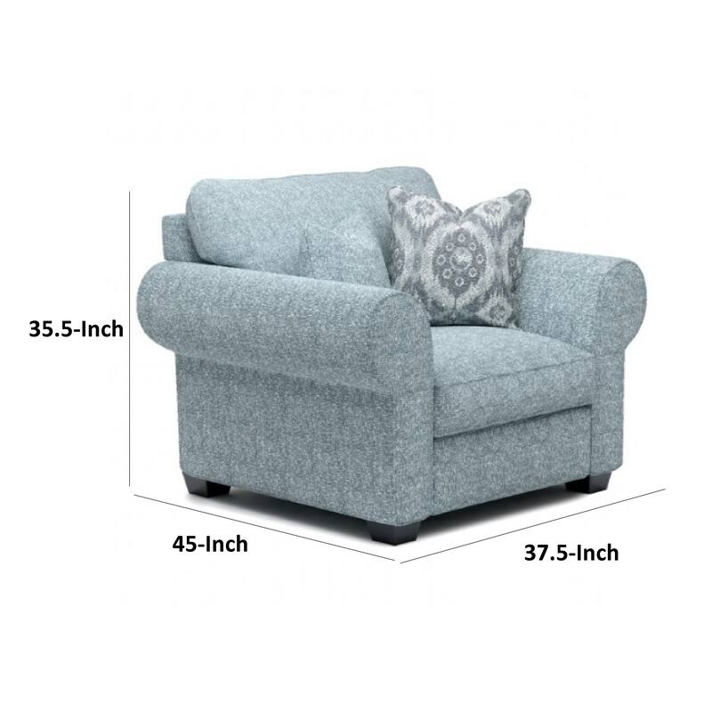 Berrie Accent Chair, Teal Blue Polyester, 2 Accent Pillow, Black Wood