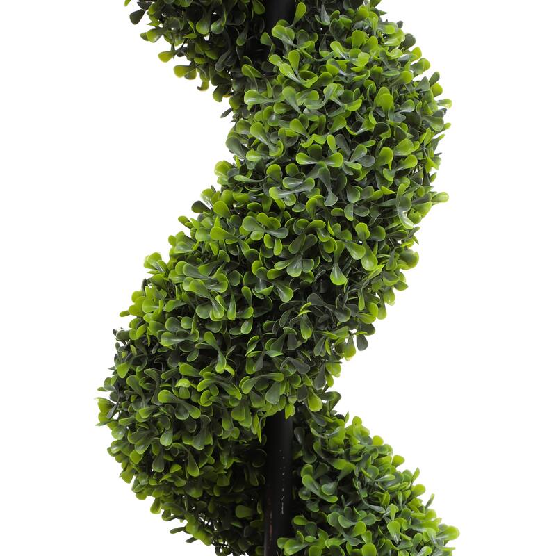 5 ft. Artificial Boxwood Spiral Tree Black Plastic Pot