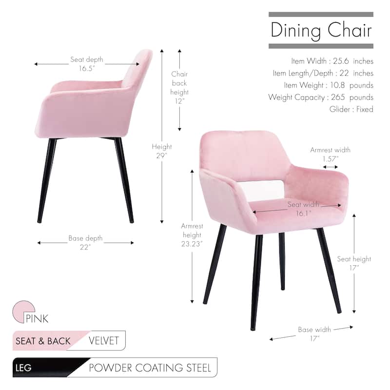 Porthos Home Giana Dining Room Chair, Velvet Upholstery, Metal Legs