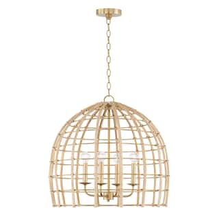 Wren 1-light Matte Brass Large Pendant w/ Handcrafted Rattan