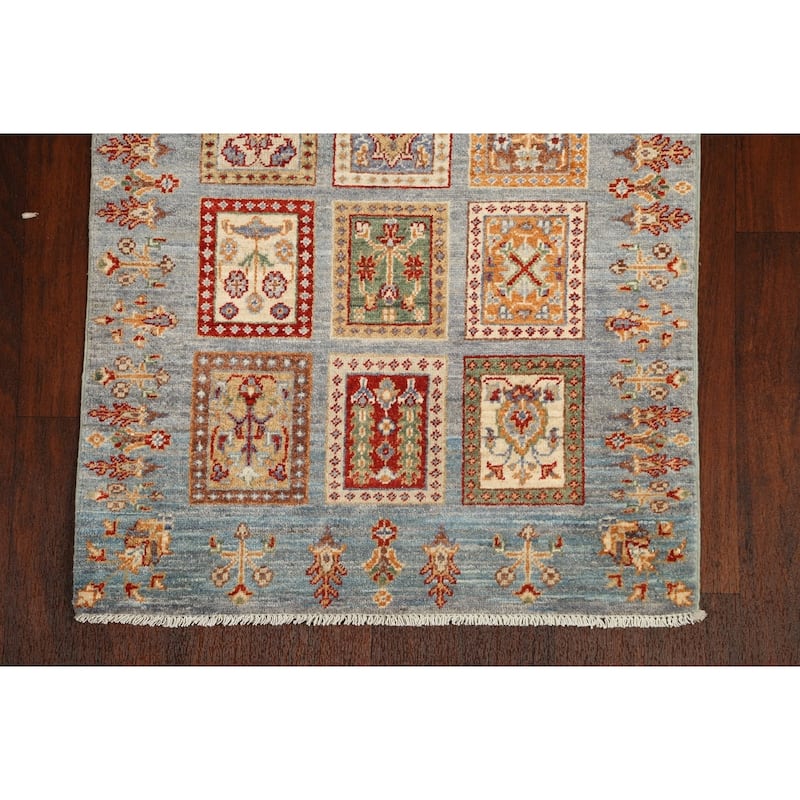 Traditional Garden Design Kazak Oriental Wool Runner Rug Hand-knotted - 2'9" x 10'5"