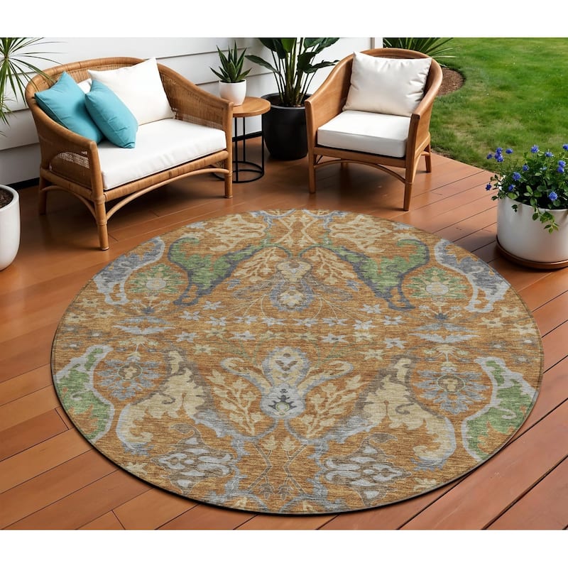 HomeRoots Floral Transitional Rectangle Outdoor Rug - 8' Round