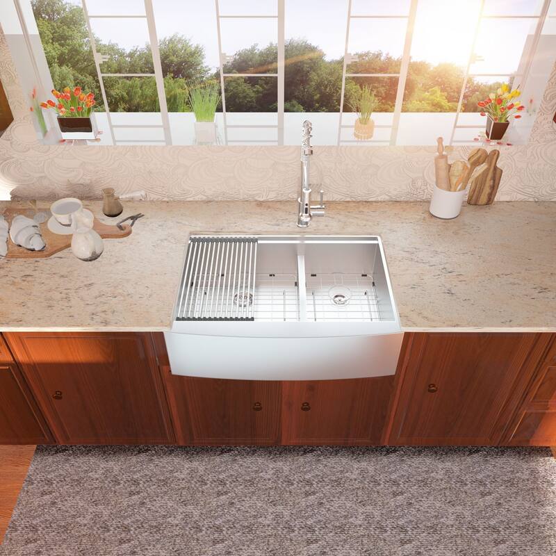 Lordear 33" Stainless Steel Sink Double Bowl Undermount Workstation Farmhouse Kitchen Sink with Accessories