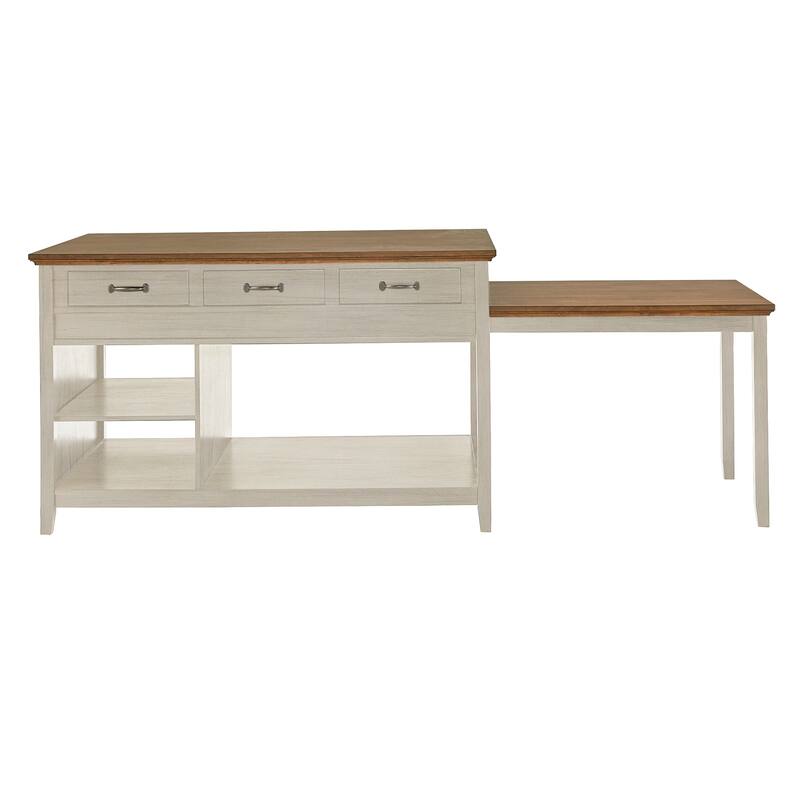 Eleanor Two-Tone Antique Finish Extendable Kitchen Island with 3 Drawers by iNSPIRE Q Classic