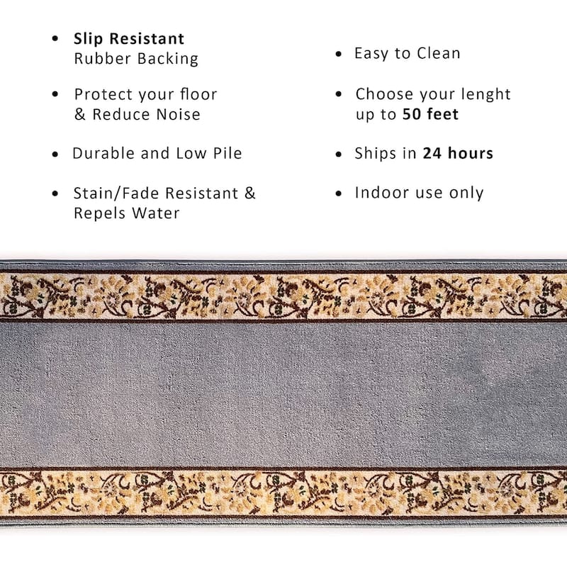 Custom Size Flower Bordered 31 Inch Wide Non-Slip Stair Runner Rug