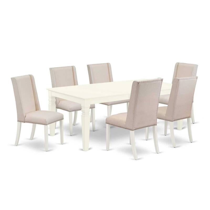 7-Piece Dining Set - Linen White Table & Parson Chairs - Solid Wood Kitchen Table Set - Modern Dining Room Furniture - 60
