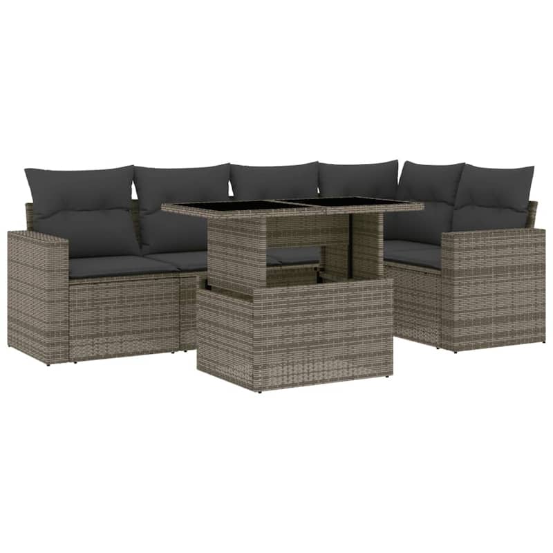 vidaXL Patio Sofa Set with Cushions Outdoor Furniture 6 Piece Poly Rattan
