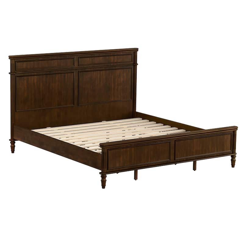 Queen/King Size Classic Wooden Bed Frame with Raised Panel Headboard and Footboard