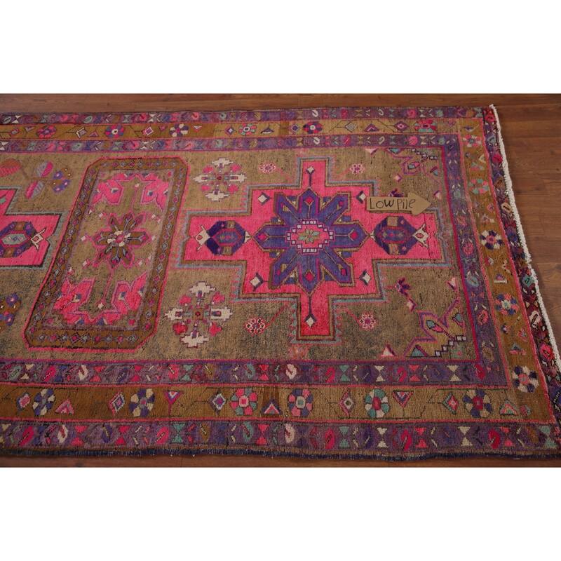 Handmade Ardebil Persian Vintage Runner Rug Geometric Wool Carpet - 3'11" x 10'7"