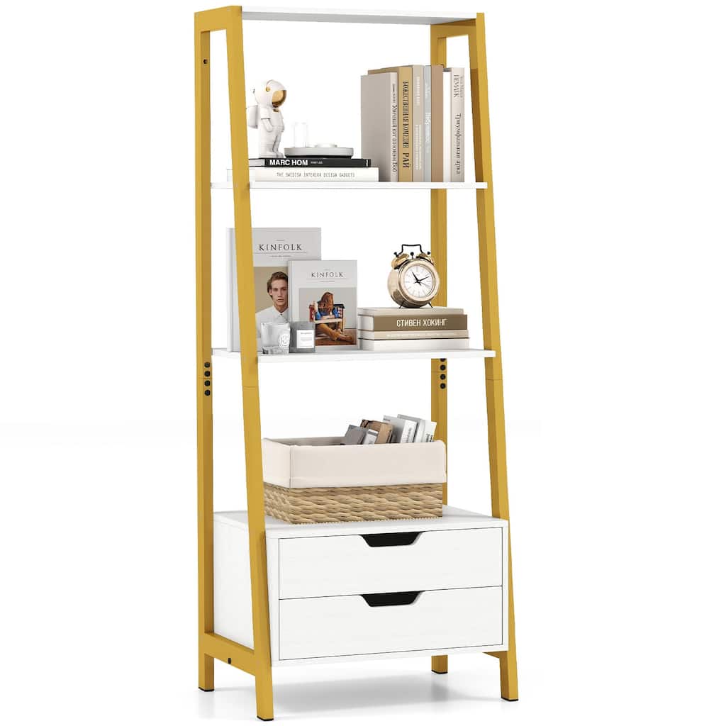Gymax 4-tier Bookshelf w/ 2 Storage Drawers Sturdy Metal Frame
