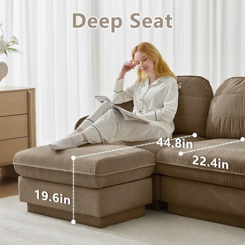 105" Chenille Sectional Sofa with 2 Round Pillows and 2 Movable Ottomans
