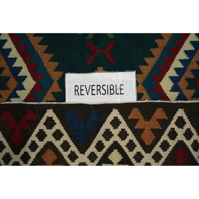Hand Woven Oriental 100% Wool Carpet Southwestern Tribal Green Kilim Area Rug - 10' 2'' X 8' 5''