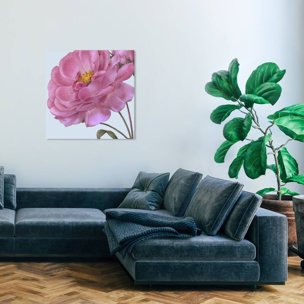 Wynwood Studio Canvas Floral and Botanical Flower III Pink and Pastel Blue Traditional Wall Art Canvas Print