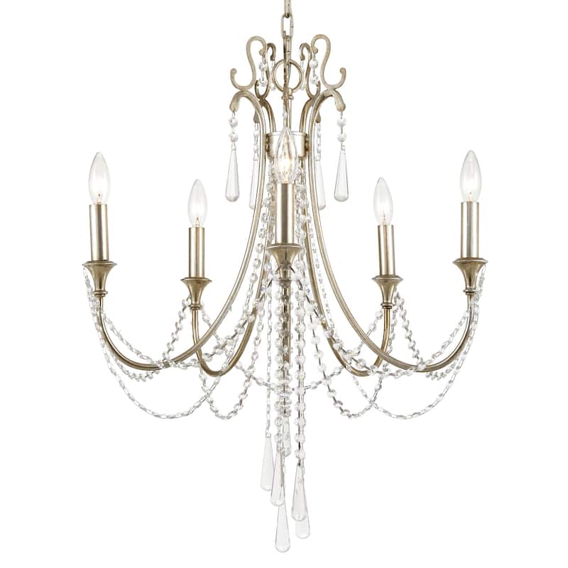 Arcadia 5 Light Antique Silver Crystal Chandelier - 23.5'' W x 28.62'' H - 23.5'' W x 28.62'' H