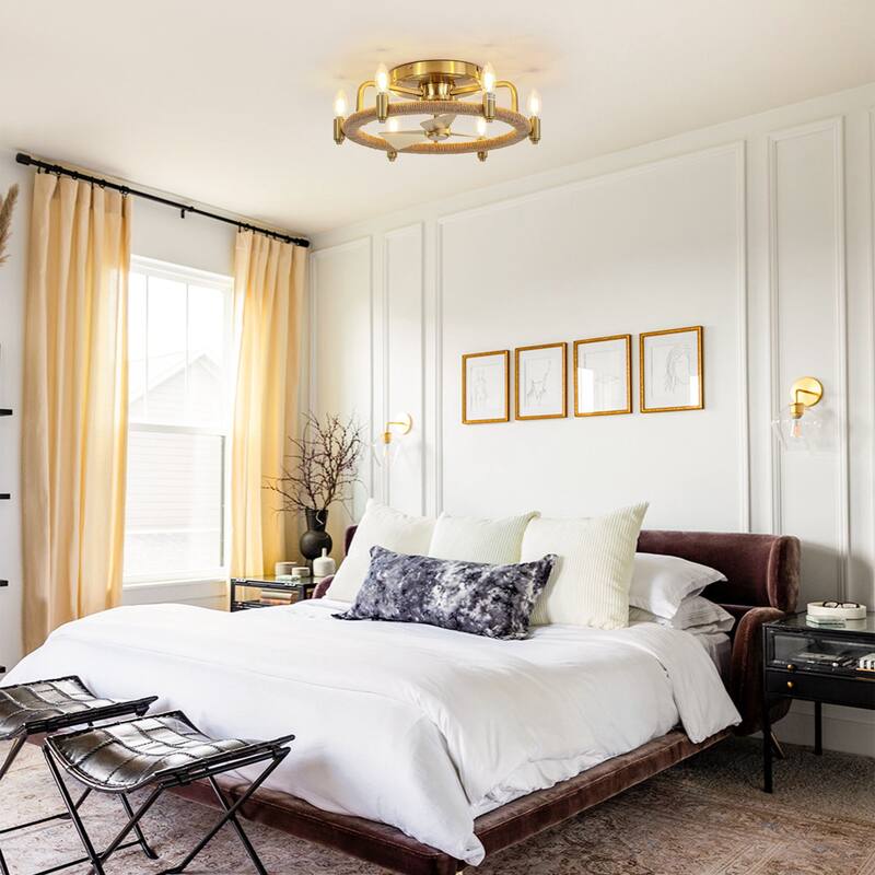 20" 6-Light Flush Mount Gold Ceiling Fan with Light