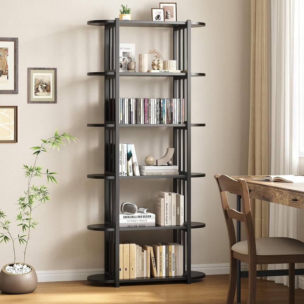 6 Tier 71" Freestanding Open Storage Industrial Bookshelf, Bookcase for Bedroom, Living Room