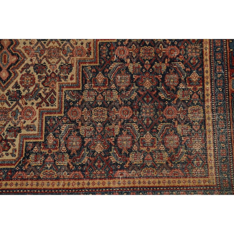 Hand Knotted Oriental 100% Wool Carpet Traditional Medallion Navy Blue & Blues Senneh Area Rug - 6' 4'' X 4' 4''