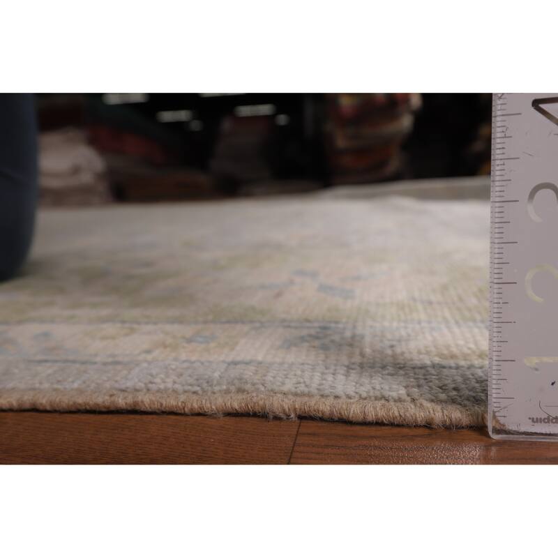 Vegetable Dye Oushak Turkish Area Rug Hand-Knotted Grey Wool Carpet - 9'5"x 12'1"