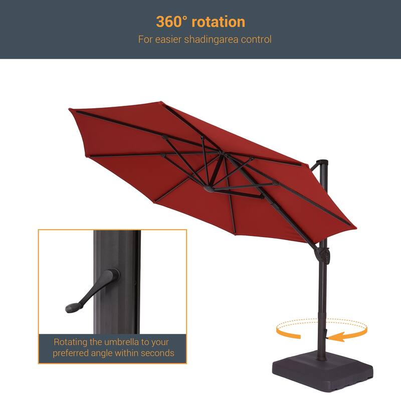 BONOSUKI 11-ft 360-degree Rotating Cantilever Patio Umbrella with Base