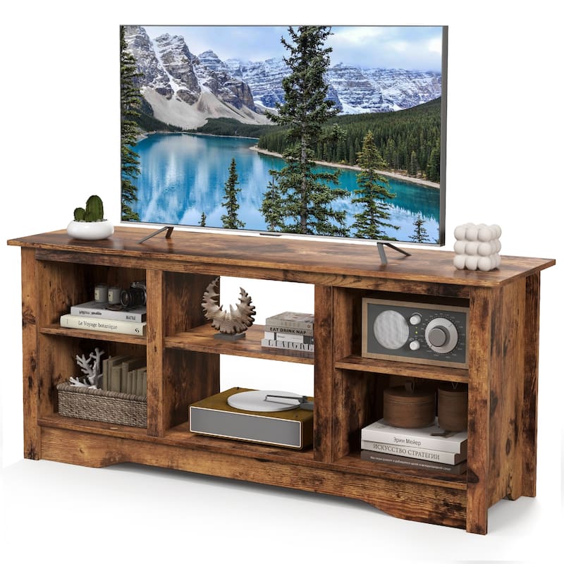 Engineered Wood 65 inches TV Stand with 6 Storage Cubby Shelves and Fireplace Space - 58" x 16" x 24.5"
