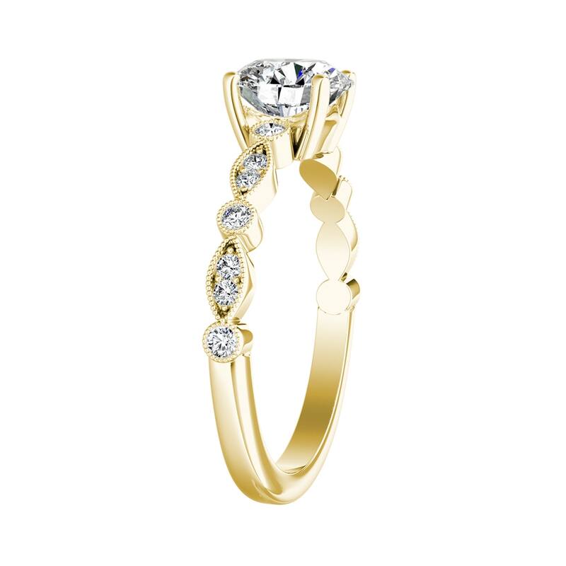 Auriya 14k Gold Vintage 1 1/2ct Round Moissanite Engagement Ring