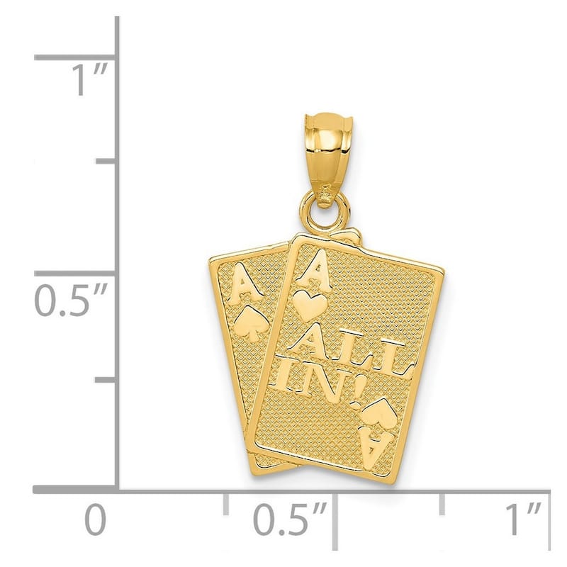 Curata 14k Yellow Gold 18" Ace of Hearts and Ace of Spade All In! Cards Pendant Necklace - 21x14mm