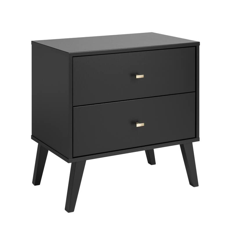 Prepac Milo Mid-Century Modern 2 Drawer Nightstand, Bedside Table, Contemporary Bedroom Furniture