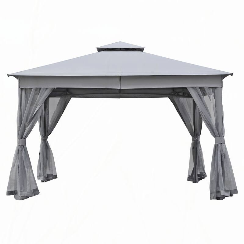 10x12 Outdoor Gazebo Tent with Double Roofs(Grey)