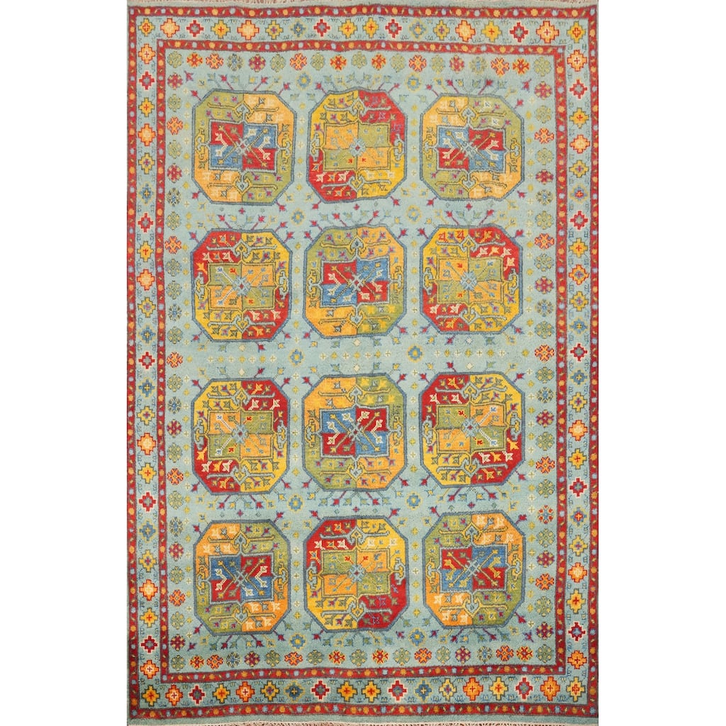 Hand Knotted Oriental 100% Wool Carpet Traditional All-Over Navy Blue & Blues Kazak Area Rug - 10' 1'' X 7' 6''