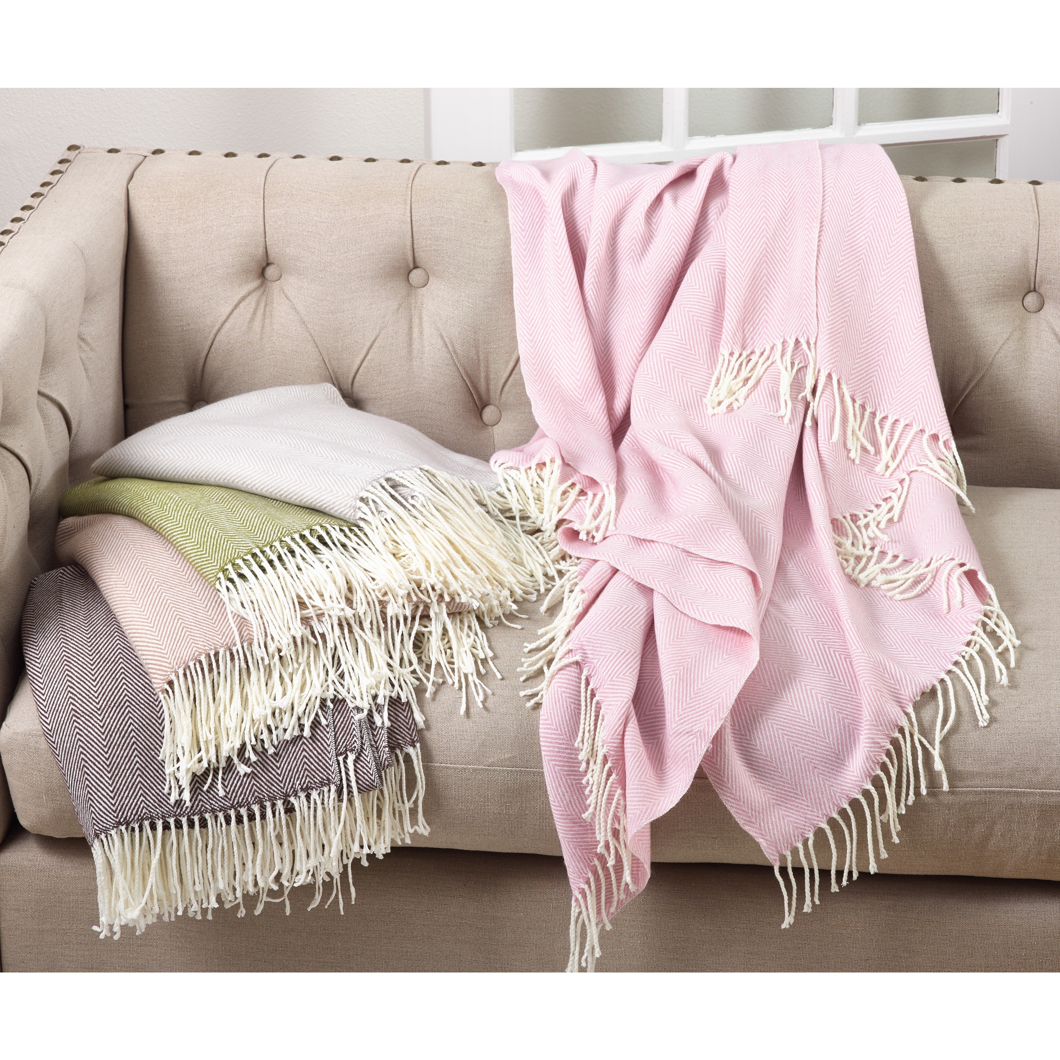 Saro Acrylic Herringbone Throw