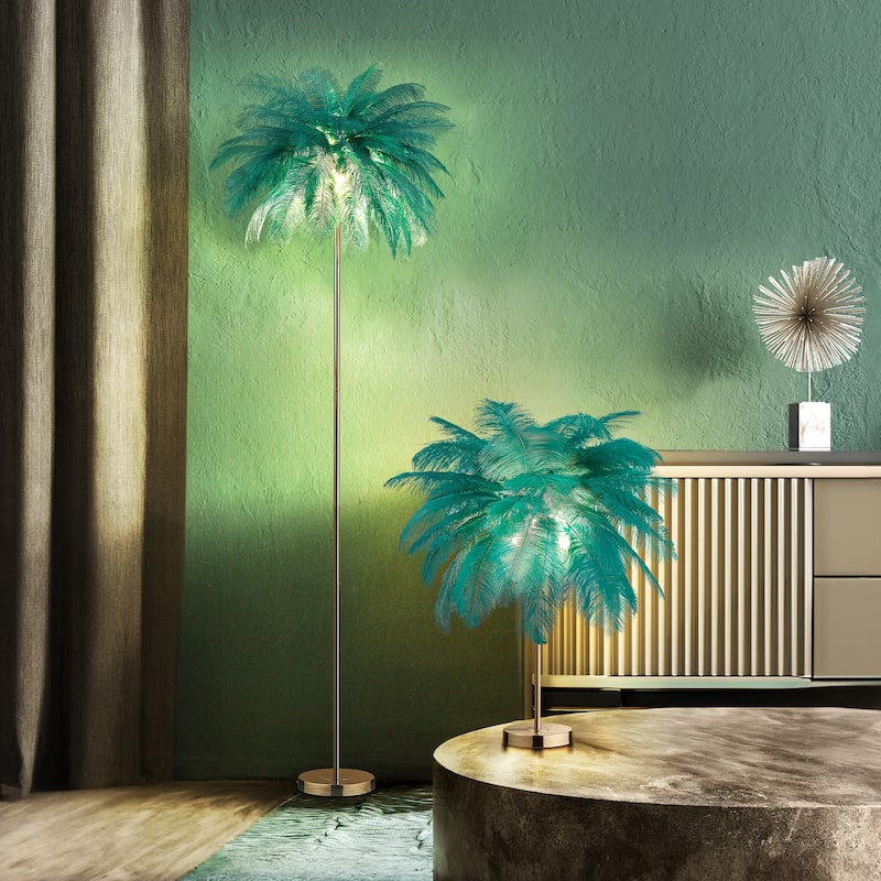 63 Inch Feather Tripod Floor Lamp With Bulbs