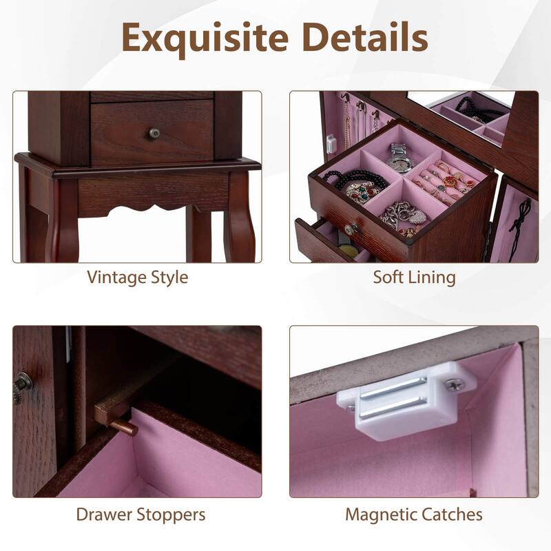 Costway Jewelry Cabinet Storage Chest Standing Organizer Mirror White - See Details