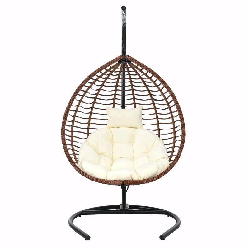 Indoor Outdoor Hanging Hammock Chair with Stand, Foldable Rattan Egg Swing Chair with Cushion & Headrest