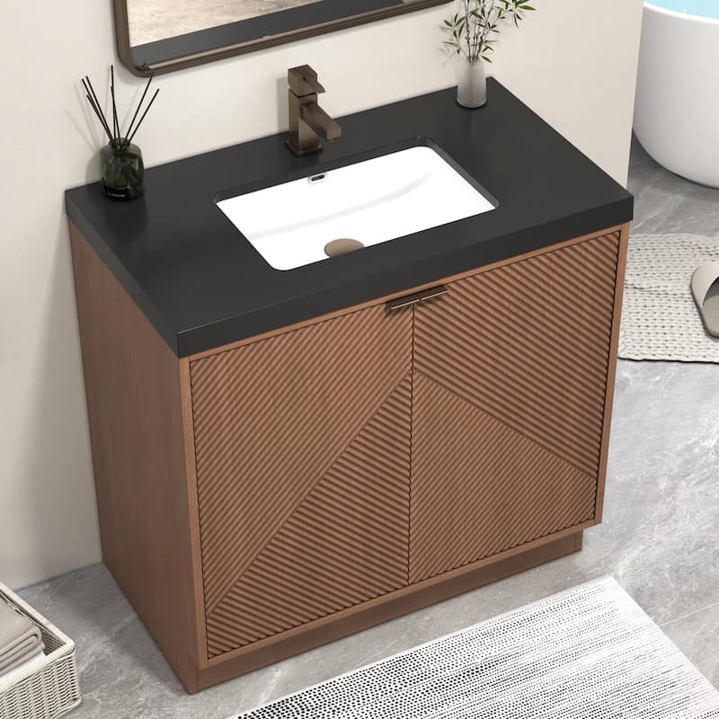 Milano 36" Freestanding Bathroom Vanity with Black Acrylic Sink