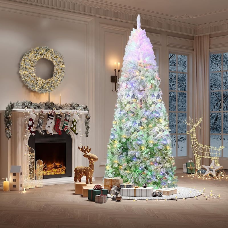 Prelit Green Gradient Snow Flocked Christmas Tree, Xmas Tree - N/A