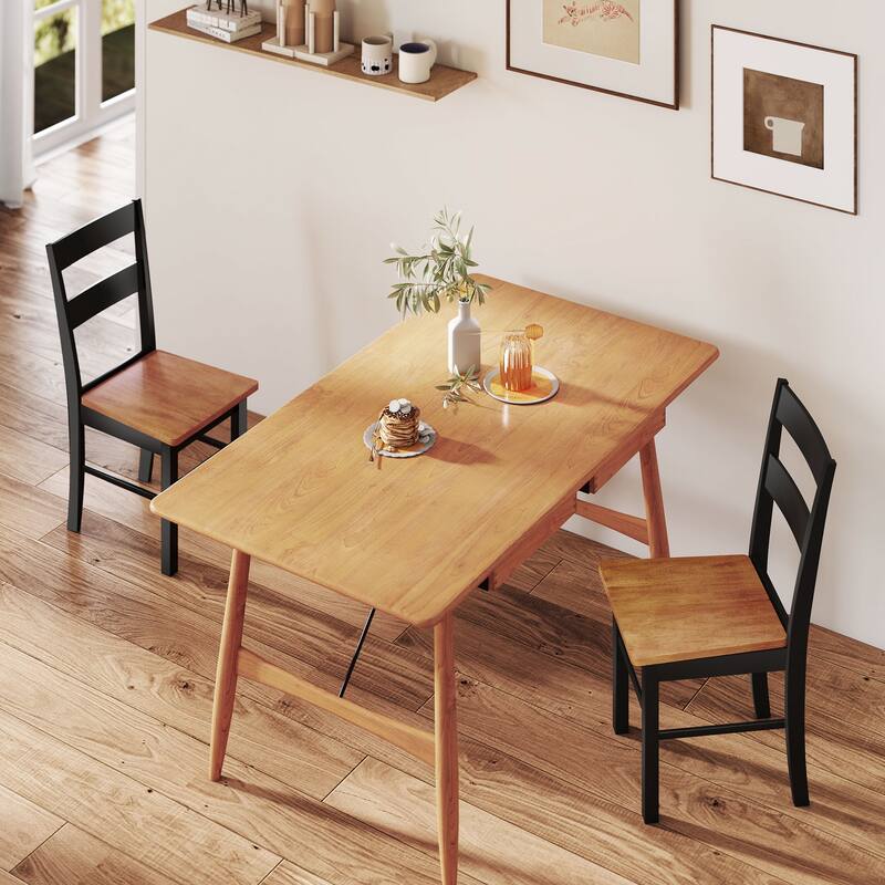 Black-Teak Rubberwood Armless Dining Chairs Set of 2 with Open Back - 15.7" W x 19.9" D x 34.8" H