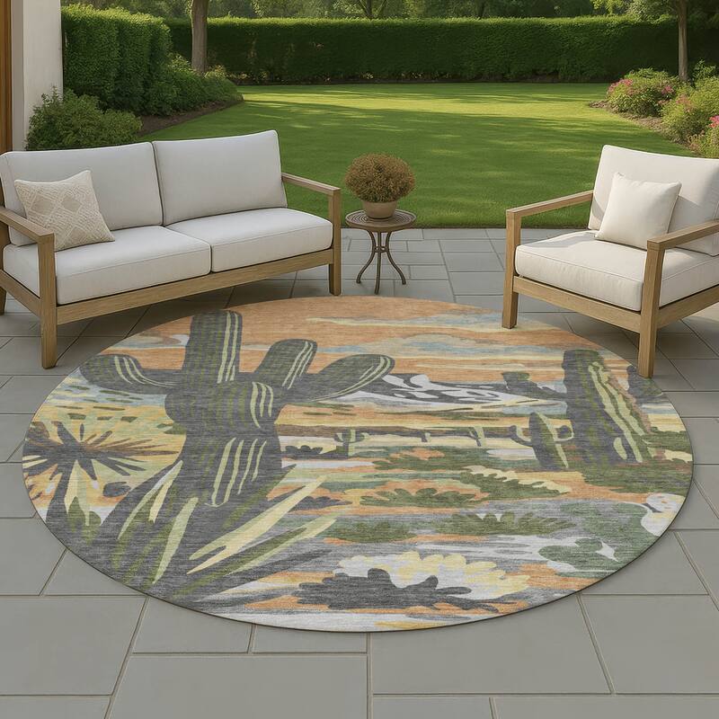 Machine Washable Indoor/ Outdoor Southwestern Mesa Chantille Rug - Copper - 8' x 8'