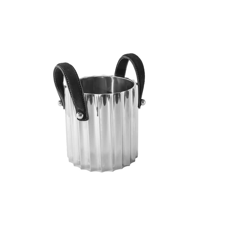 Stainless Steel Ice Bucket w/ Leather Handles -ST