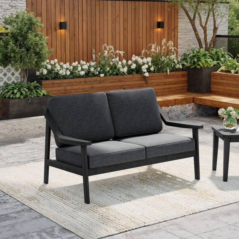 Solid Wood Outdoor Arm Chair Loveseat with Cushion