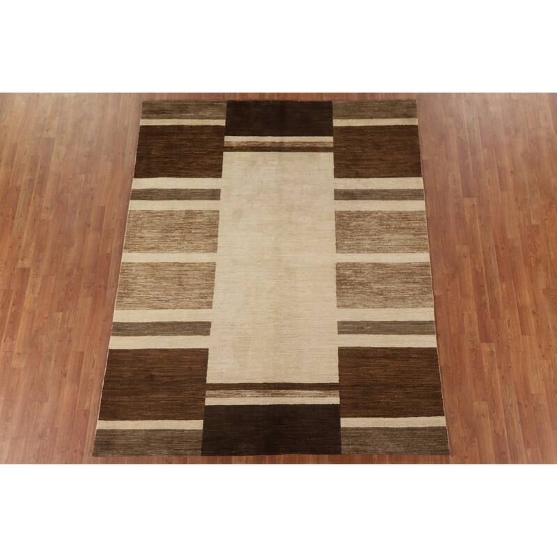 Geometric Gabbeh Kashkoli Area Rug Handmade Wool Carpet - 6'5" x 8'0"