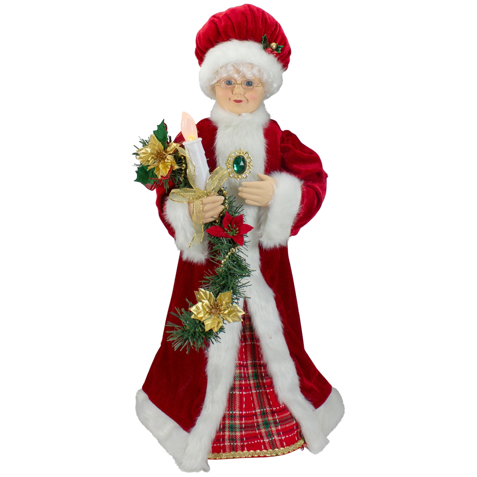 24-Inch Animated Mrs. Claus with Lighted Candle Musical Christmas Figure - 24"