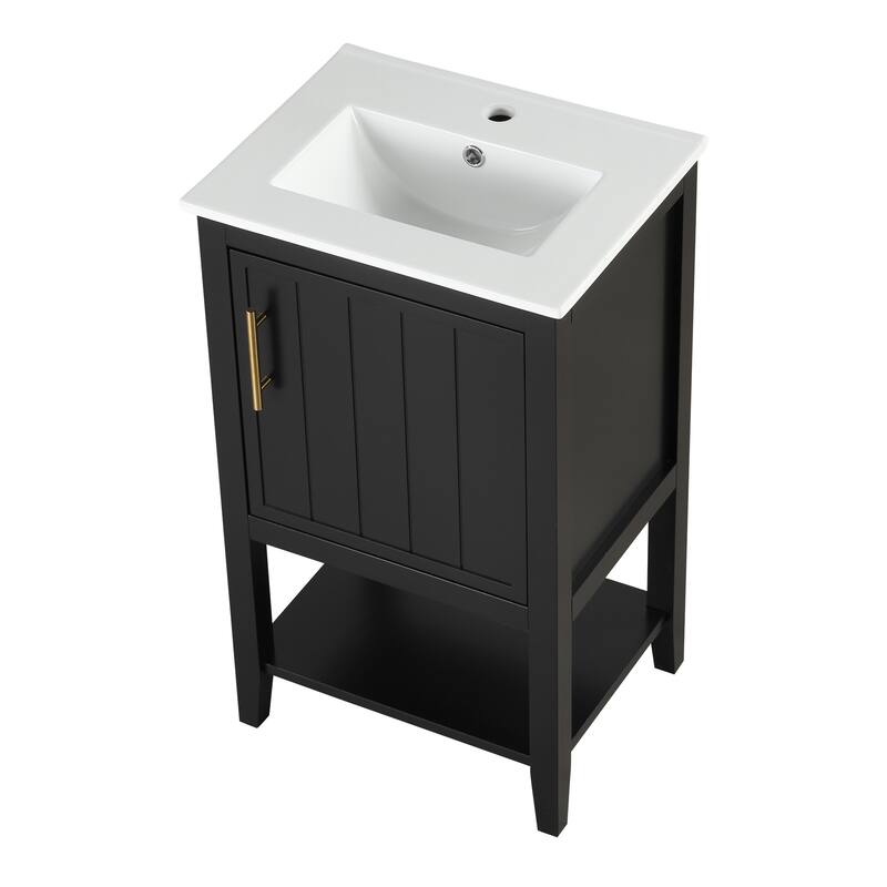 Small Bathroom Vanity with Sink, Bathroom Storage Cabinet with Soft Close Door, Single Vanity with Storage Rack and Open Shelf