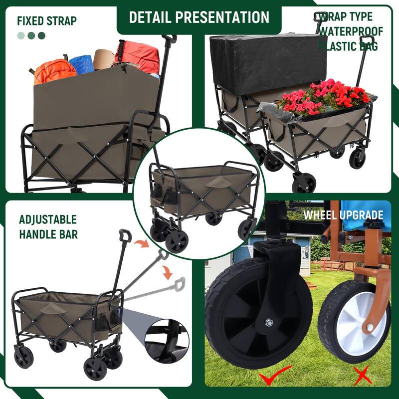 Heavy-Duty Collapsible Wagon with 3-Piece Multi-Use Bag Set - Utility Cart with Liner Covers, Olive Green